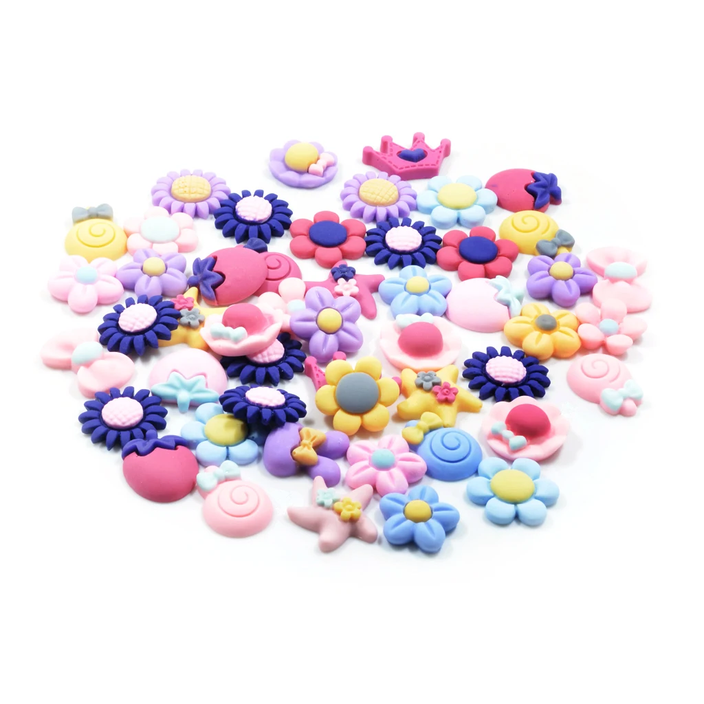 50Pcs Mixed Kawaii Resin Flatback Cabochon Embellishment Craft DIY Scrapbooking Decoration Kids Girls Hair Bows Accessories