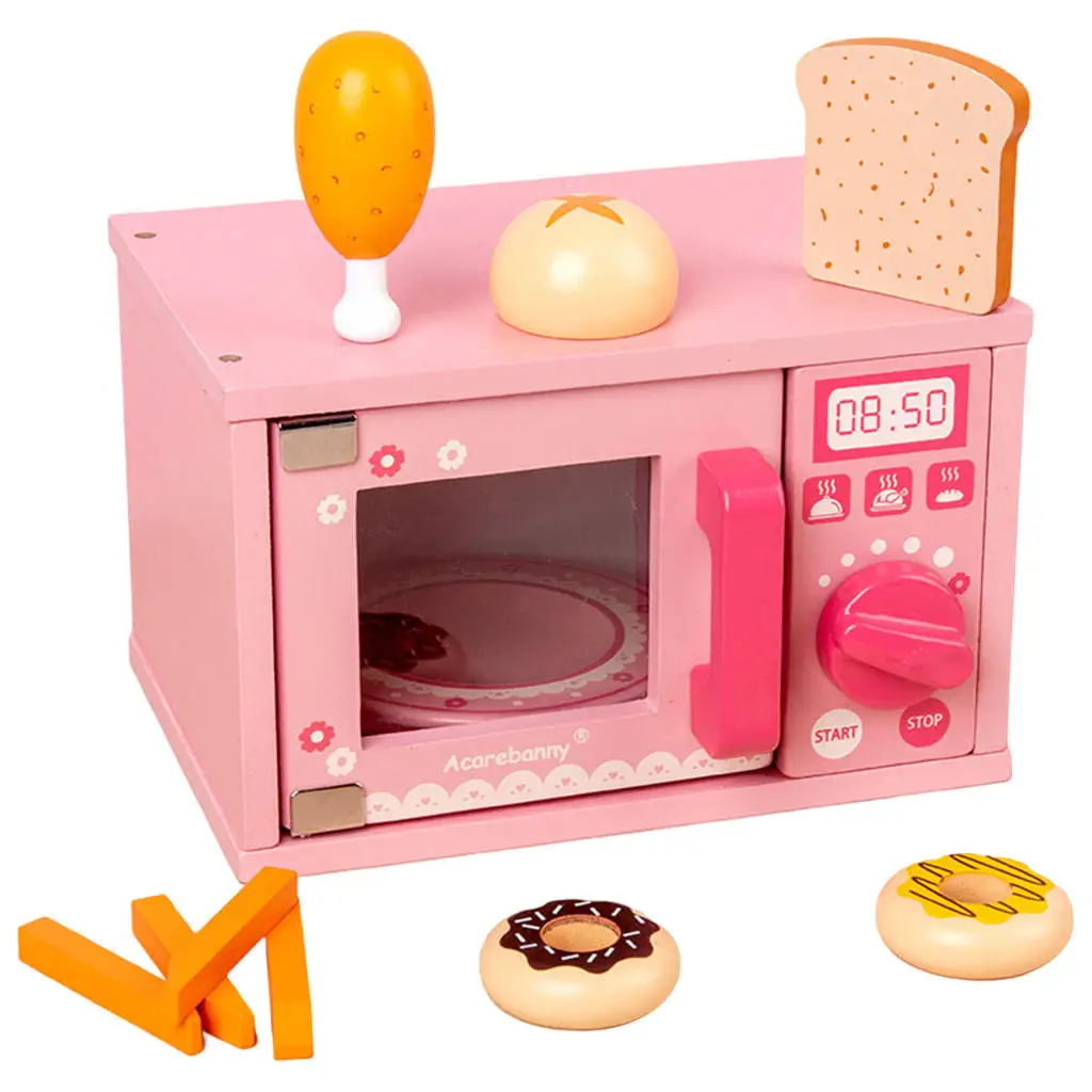 Wooden Microwave Toys Pretend Play Oven Utensils Kitchen Toys Mini Play House Kitchenware Birthday Gift