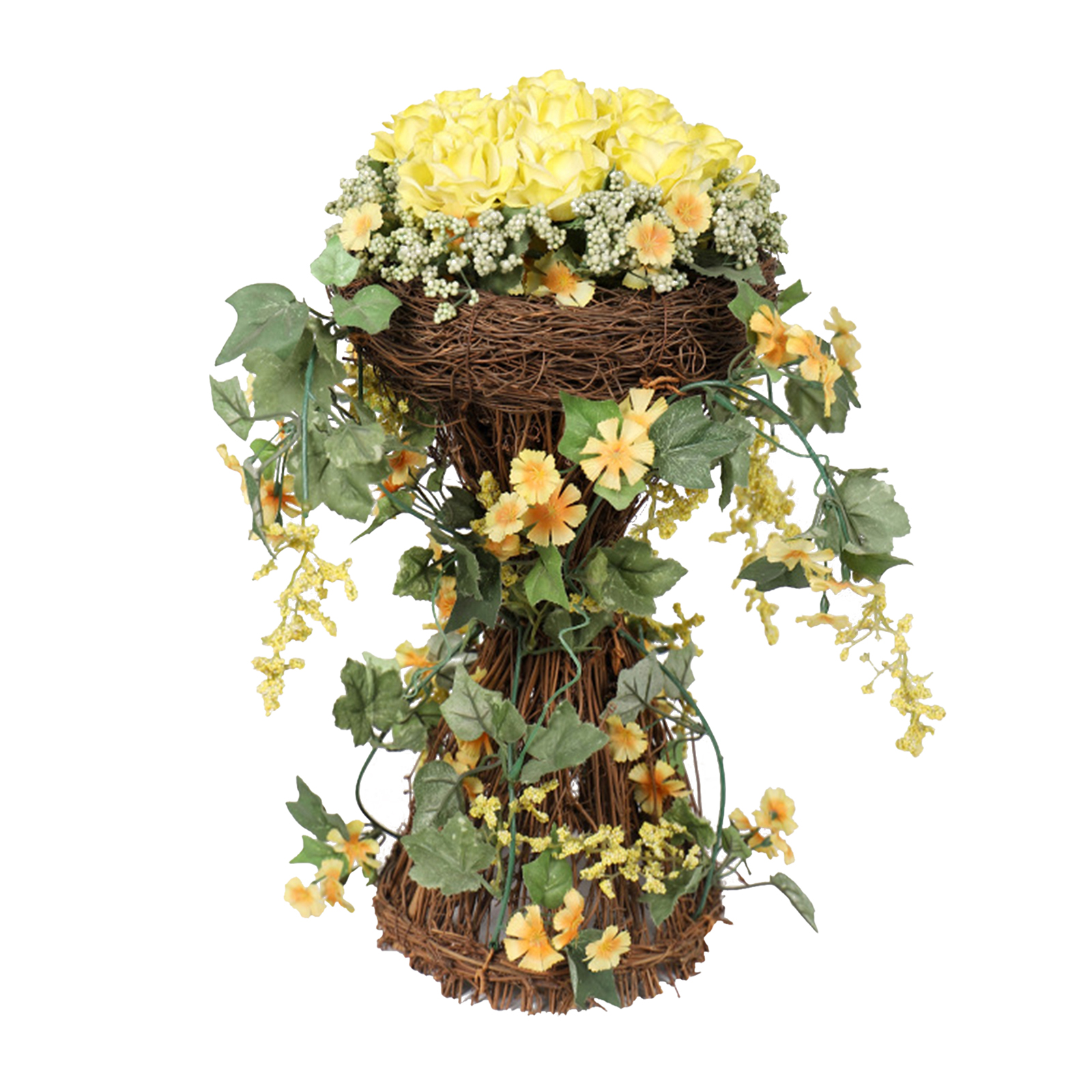 Flower Centerpieces with Rattan Basket Fake Bridal Bouquet Wedding Party Festival Kitchen Living Room Decor