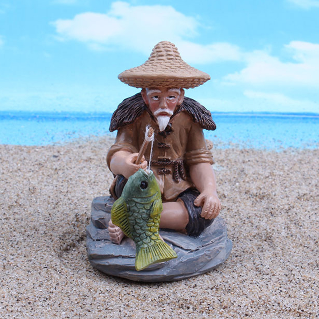 Cute Small Fisherman Figurines Sitting Garden Statue Bonsai Miniature Landscape Figure Indoor Sculpture Patio Ornaments