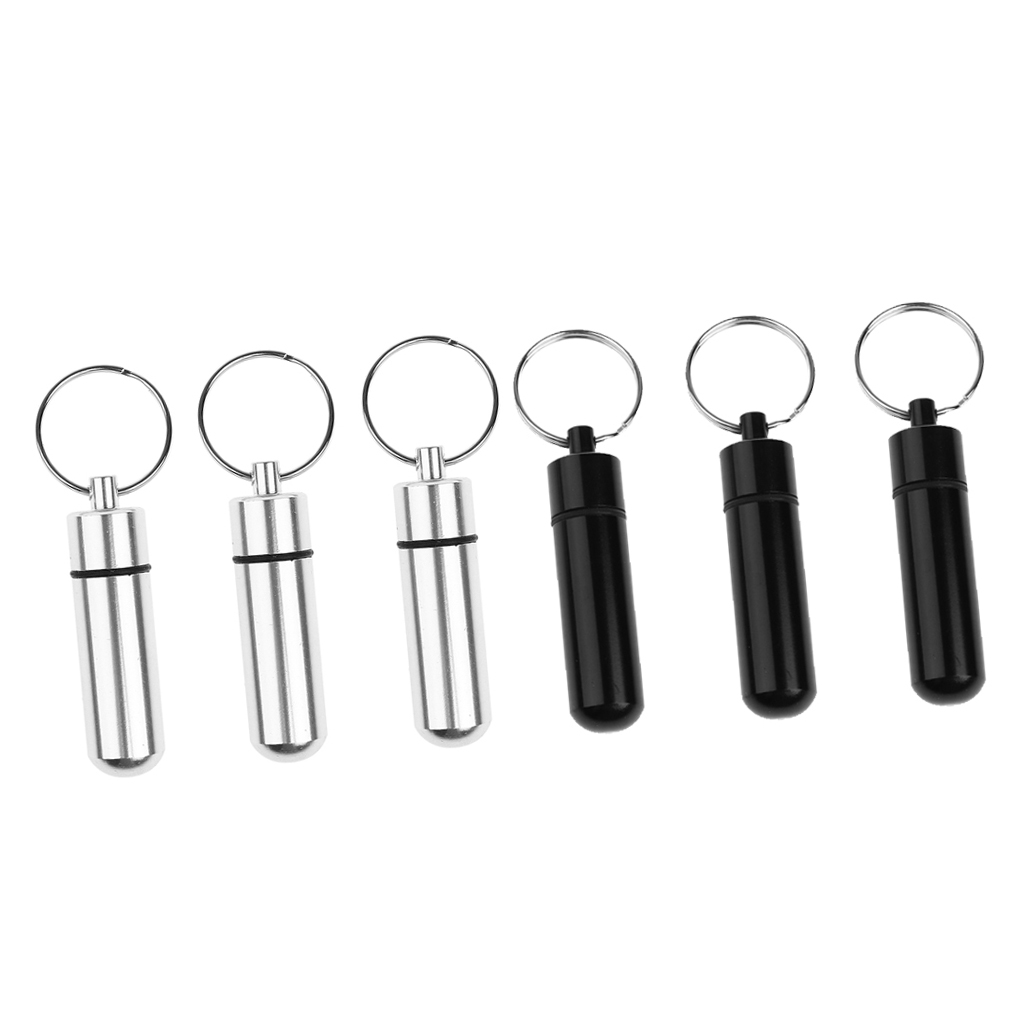 6pcs Waterproof Pill Medicine Box Case Capsule Key Fob Keychain Organizer