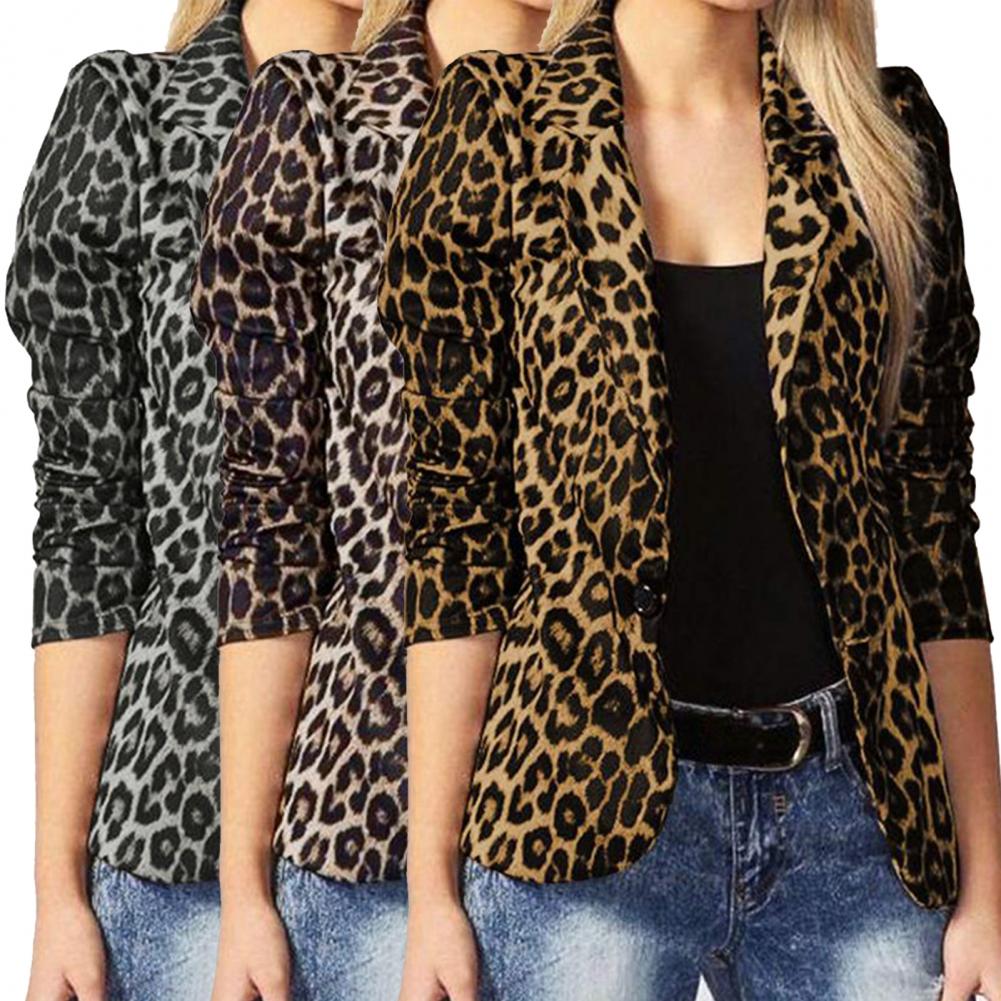 outono blazer casual manga longa leopardo impressão lapela botão casacos feminino ol escritório formal casacos praia outerwear veste