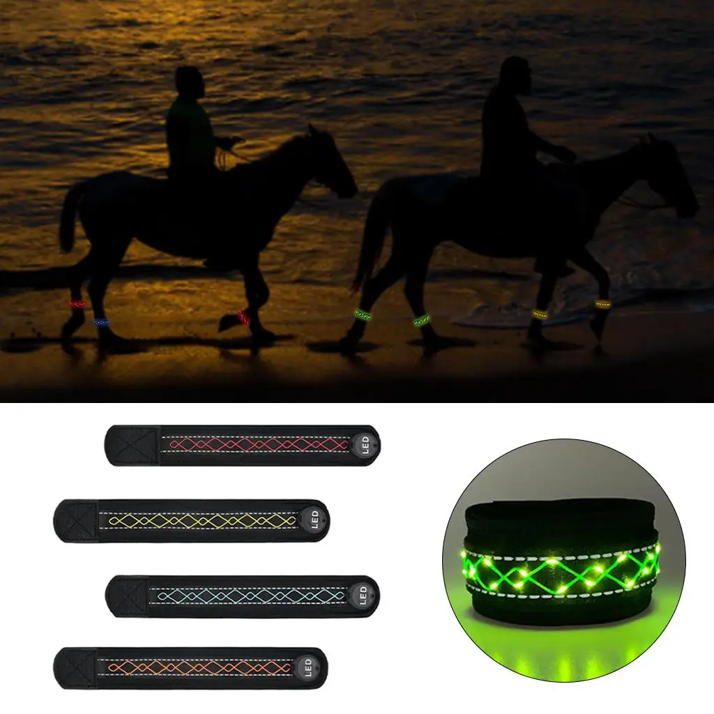 4x LED Lighting Horse Leg Strap Kids Night Outdoor Sport Riding Equipment Reflective Belt High Visibility Colorful Light