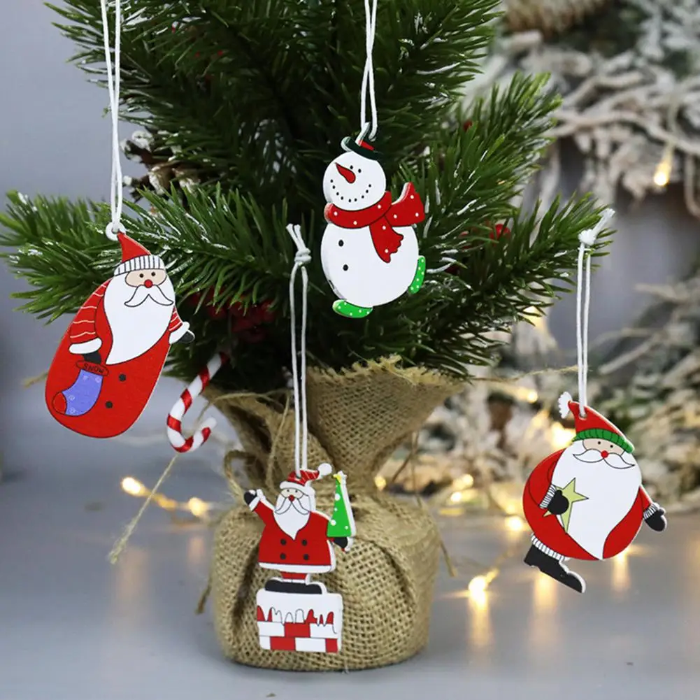3Pcs Printed Wooden Hanging Snowman Santa Pendant Xmas Tree Ornament Tag DIY 