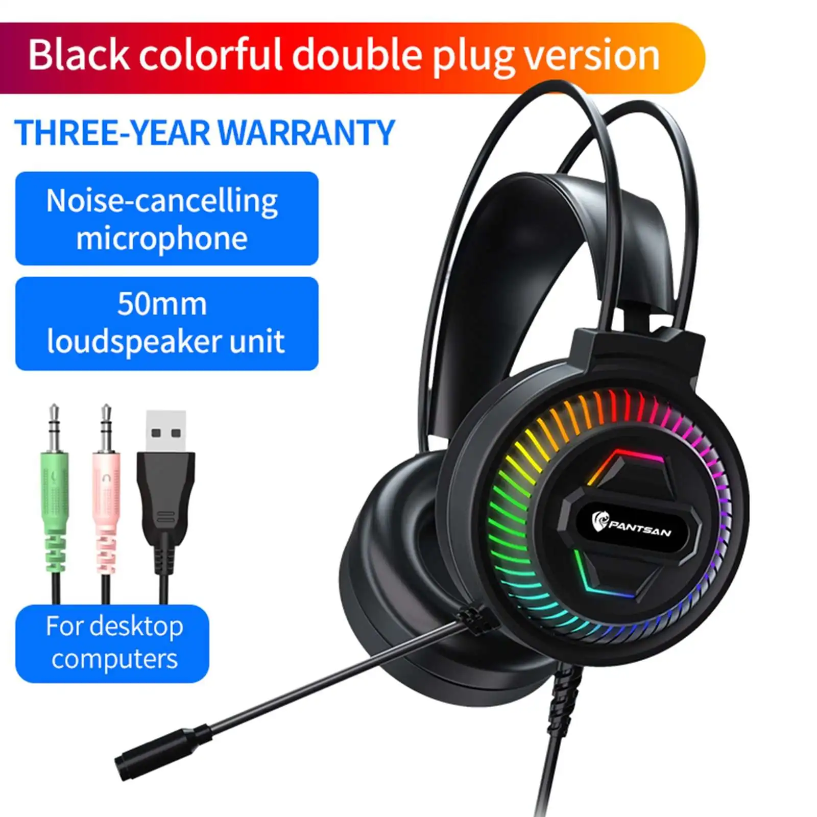 on-Ear 3.5mm USB Headsets Headphones with Long Mic for Students Study Online Course
