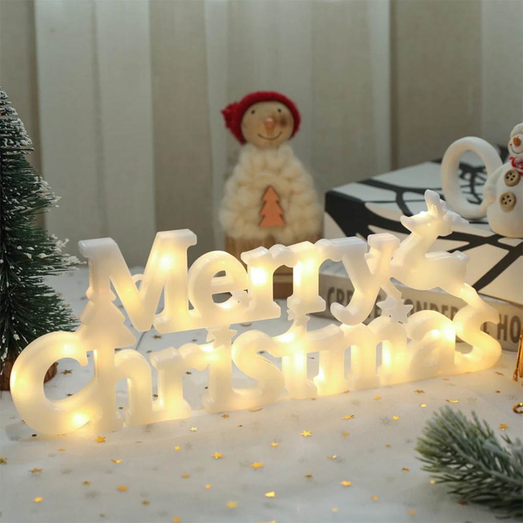 Merry Christmas Letter Light Xmas Sign LED Lamp for Wreath Gift Yard Decor