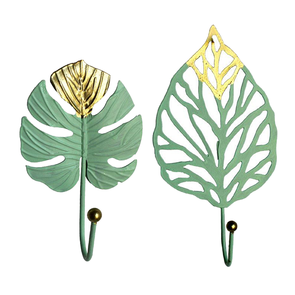 Vintage Green Leaf Iron Wall Hooks Holder Clothes Towel Key Hanger Kitchen Home Wall Decor
