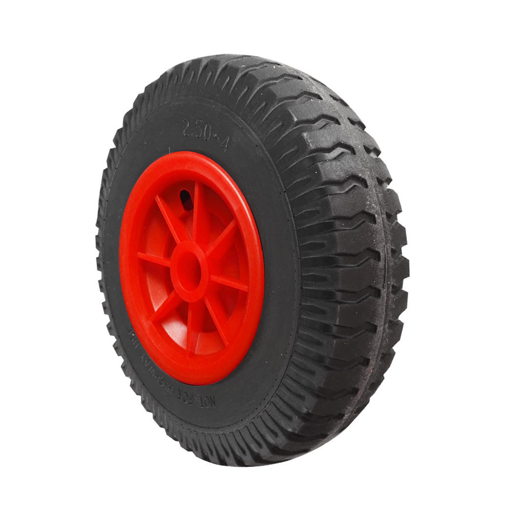 Puncture Proof Rubber Tyres on Red Wheel - Kayak Trolley/Trailer Wheel 19mm/22mm Bore Dia.