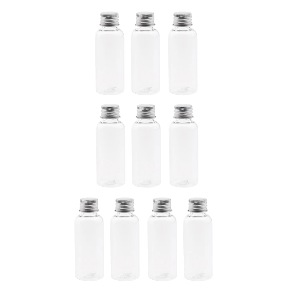 10 x 50ml Clear Plastic Bottle Liquid Sampling Vials Aluminum Cap Refillable