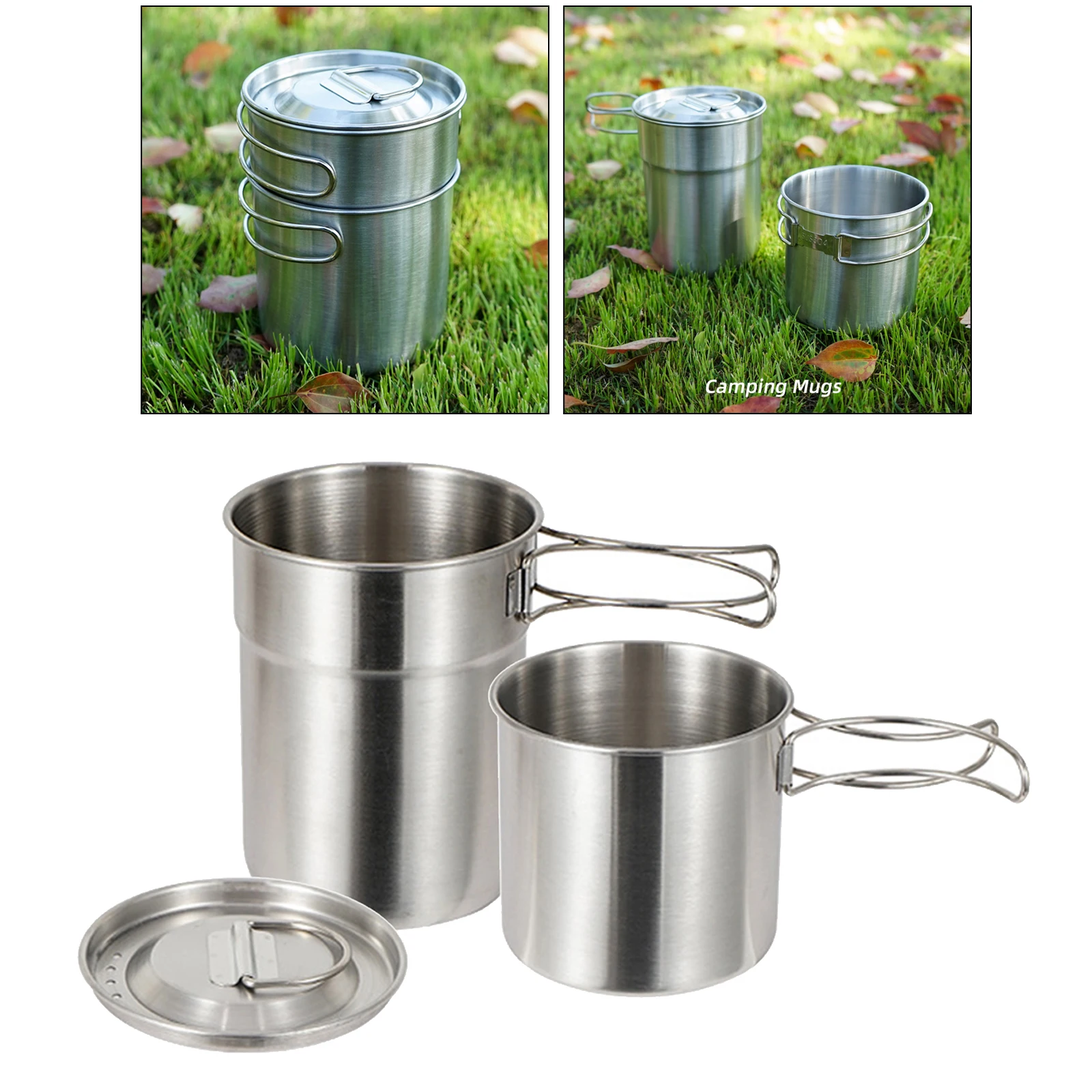 2x Stainless Steel Cookware Cooking Portable Bowl Folding for Camping Picnic 
