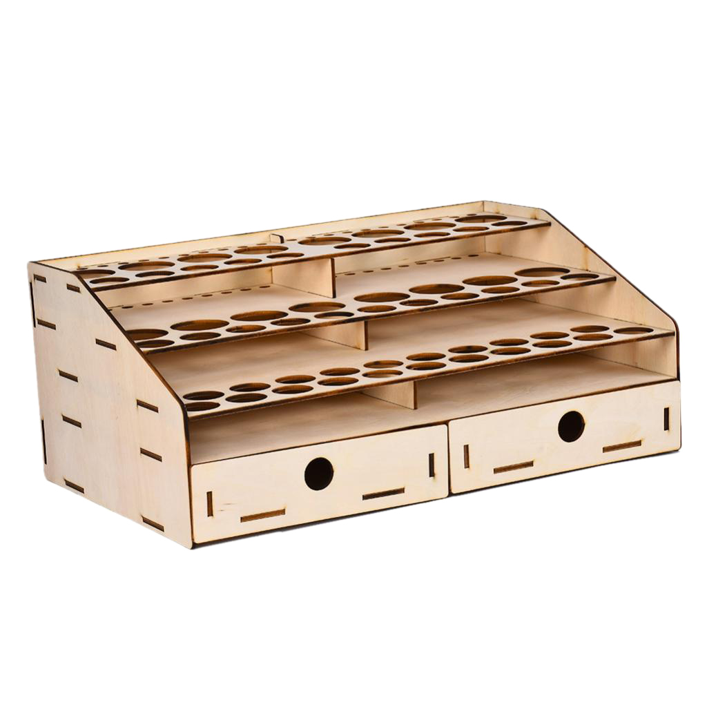 Wooden Paint Bottle Rack Pigment Organizer 4 Layers Ladder And 2 Drawer Cabinet
