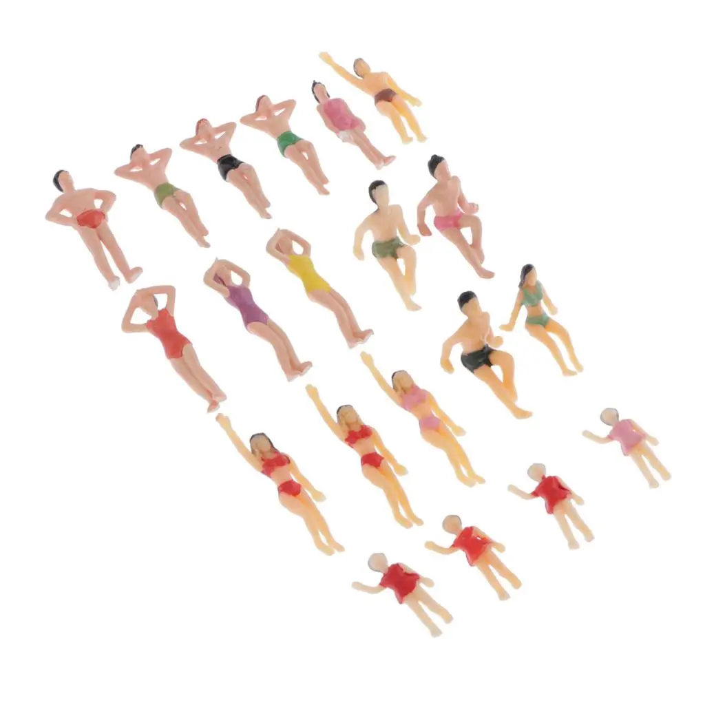 20-Pack 1.4 inch Miniature Beach Swimsuits People Figures Model Train Diorama