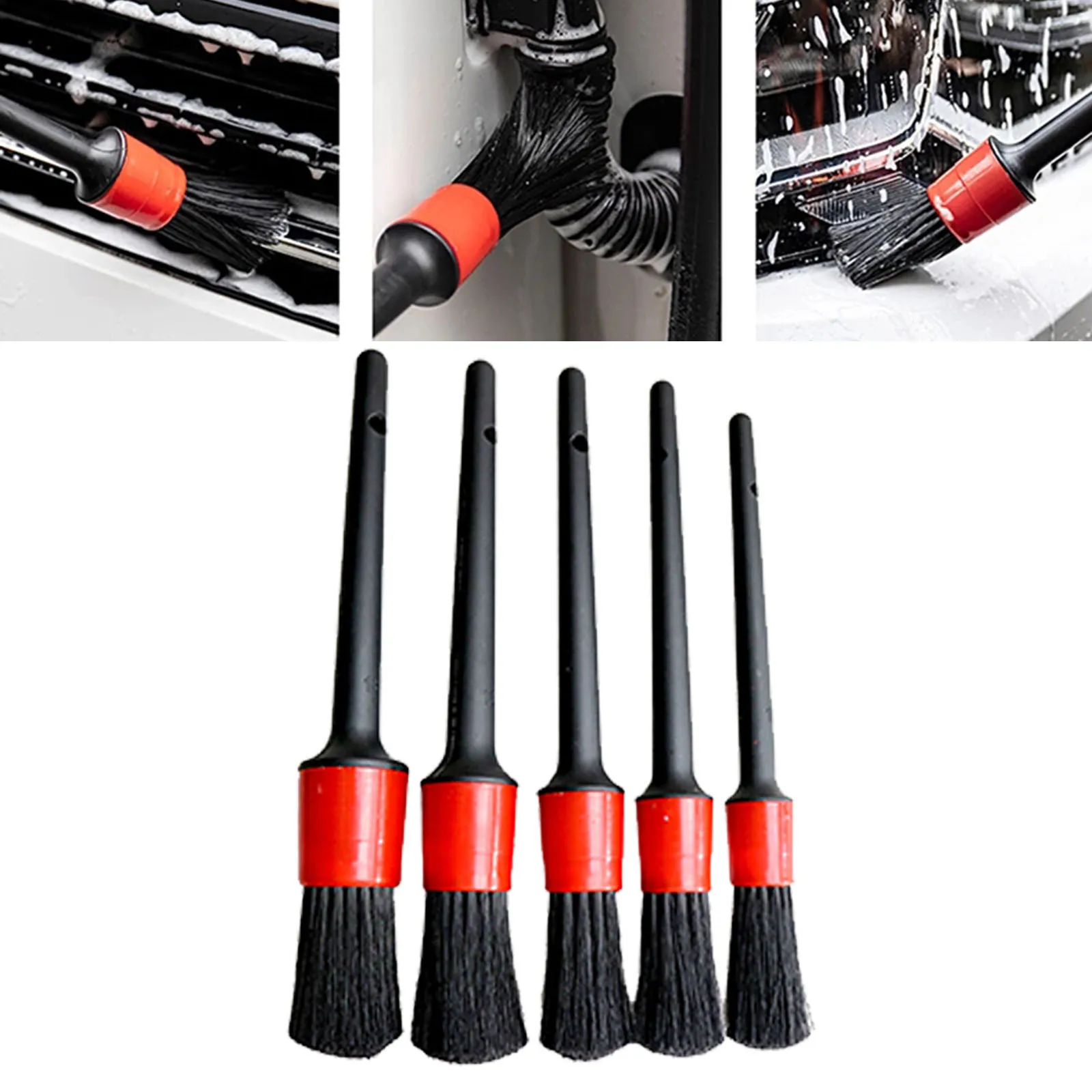Automotive Detail Brushes Detailing Brush Set 5 Different Brush Sizes Plastic Handle Premium Natural Boar Hair