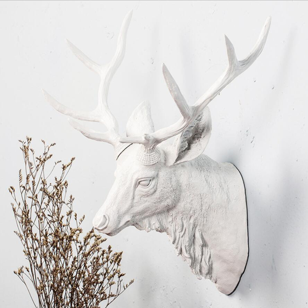 Deer Head Moose Antlers Wall Mount Sculpture Living Room Bedroom Ornaments