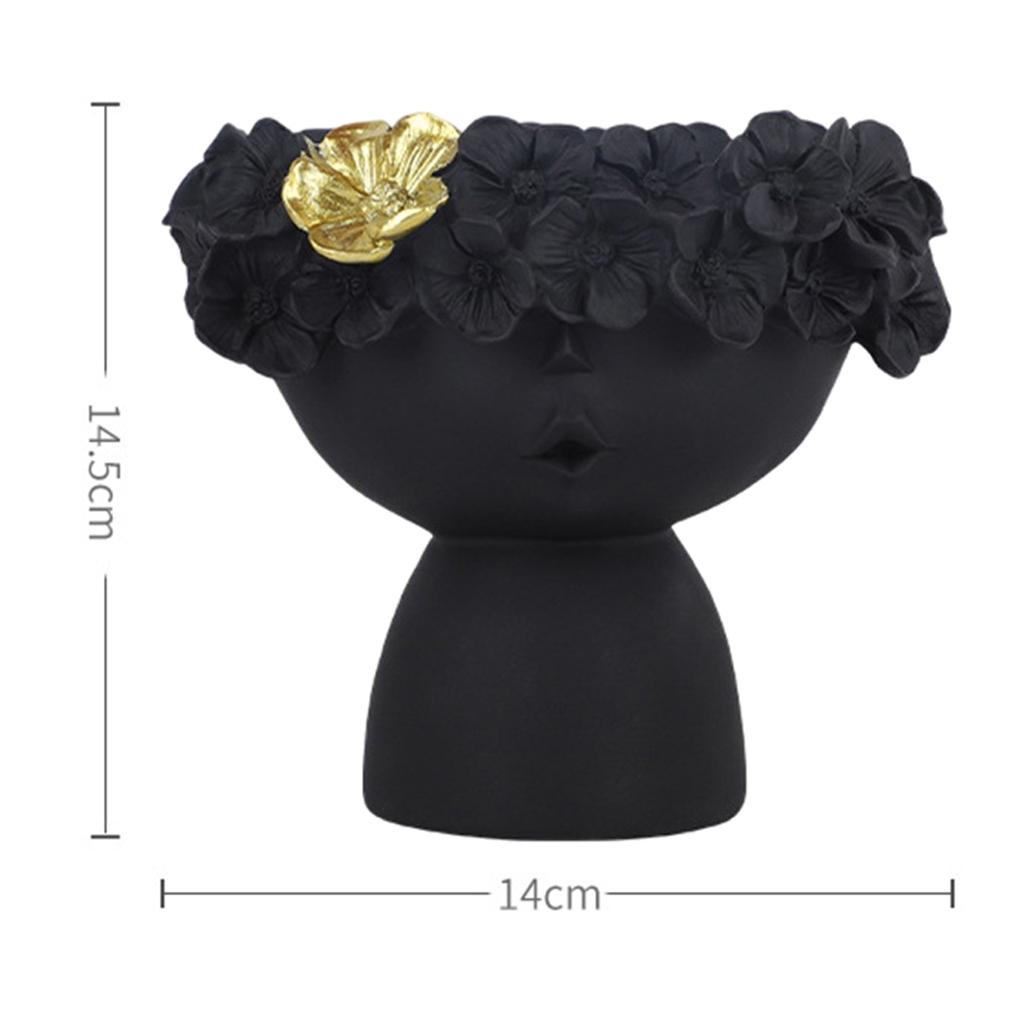 2pc Resin Girl Head Vase Statue Makeup Brush Holder Pen Holder White Black