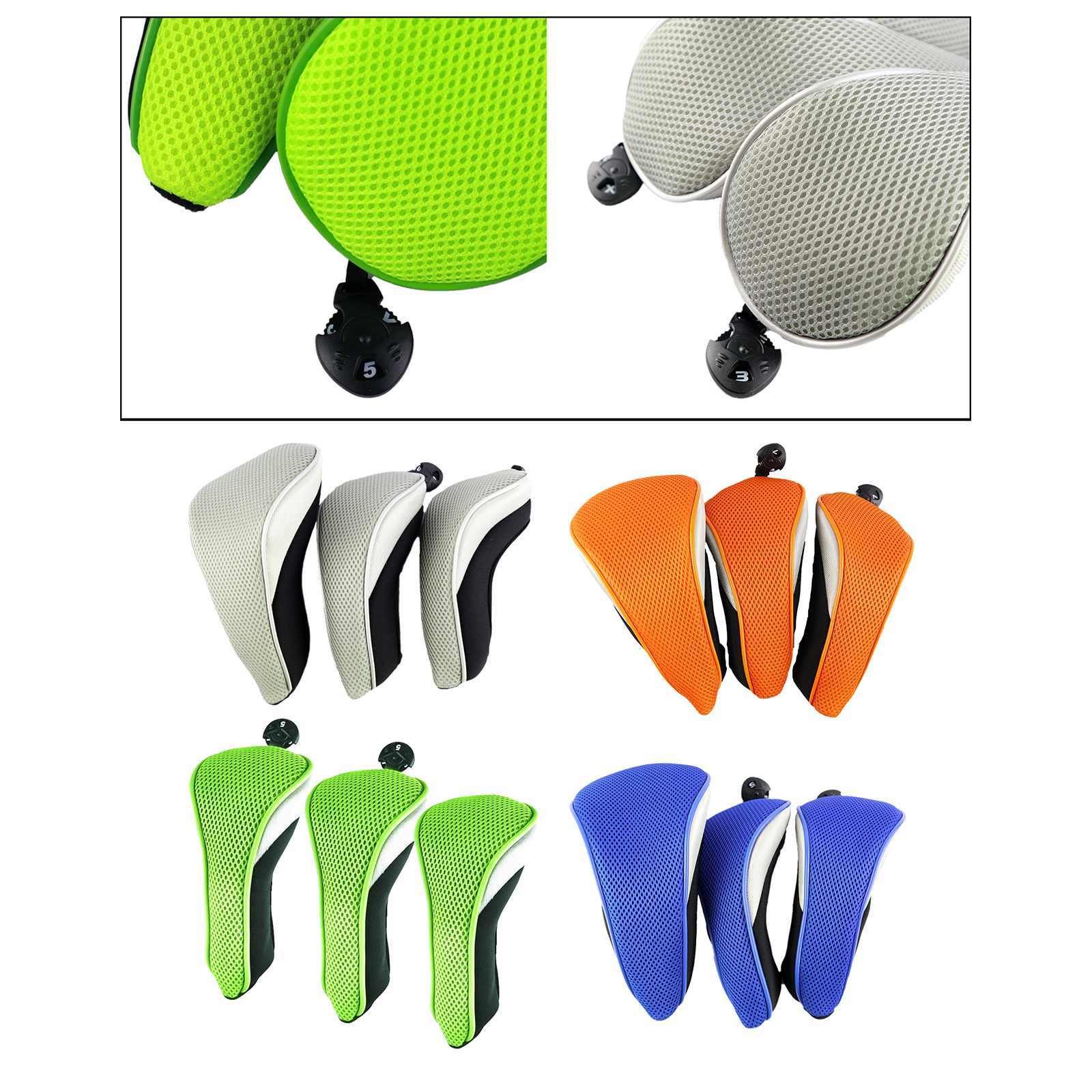 3x Golf Club Head Covers Golfing Headcovers for 460cc Driver Hybrid Putter Pole