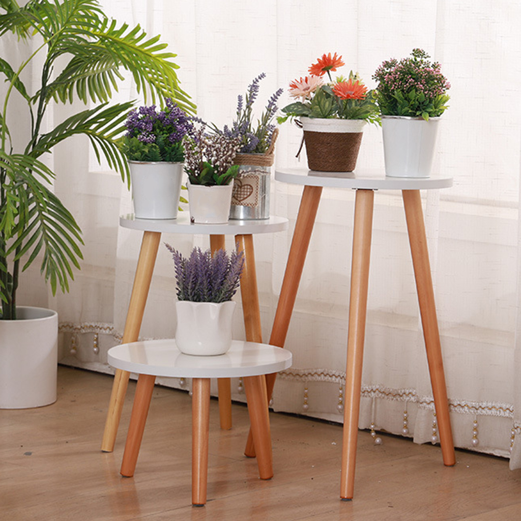 Indoor Plant Stand Wood for Plant Table Flower Holder for Planter Round
