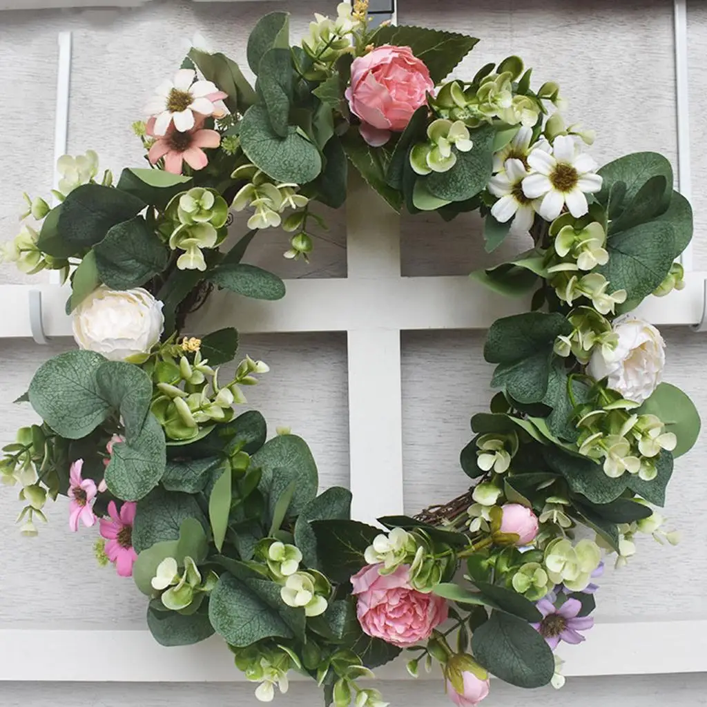 16.5in Leaves Flower Wreath Garland Door Wreath Artificial Wreath for Door Fireplace Outdoor Indoor Farmhouse Ornament