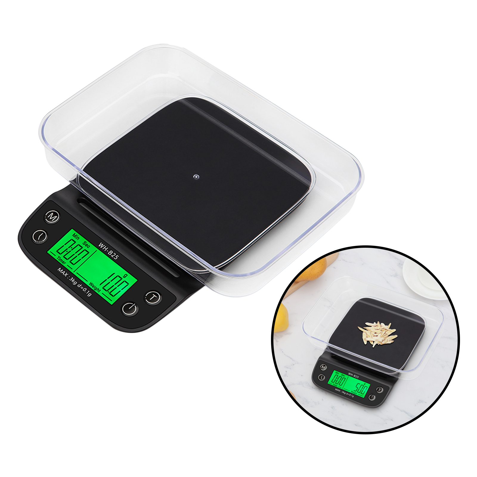 Multi-purpose Kitchen Scale Timer Function Digital Coffee Herbs Scale with Back-Lit LCD Display