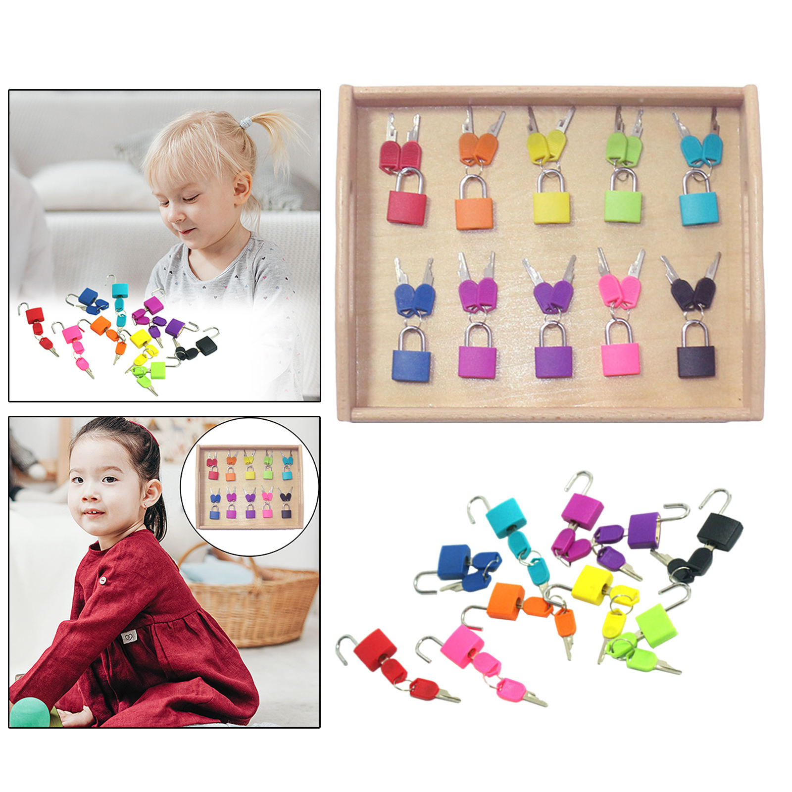 Set of 10 Early Learning Toys Classroom Matching Game Small Locks with Keys Padlock with Key for Luggage Lock Suitcase Lock