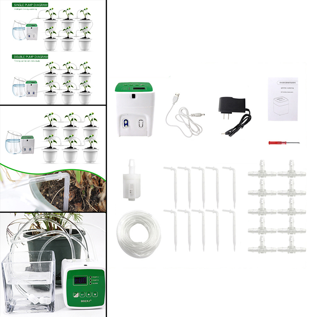 Automatic Watering System Drip Tape Irrigation Kit Double Pump 15 Pots US Plug, Multi-function Settings