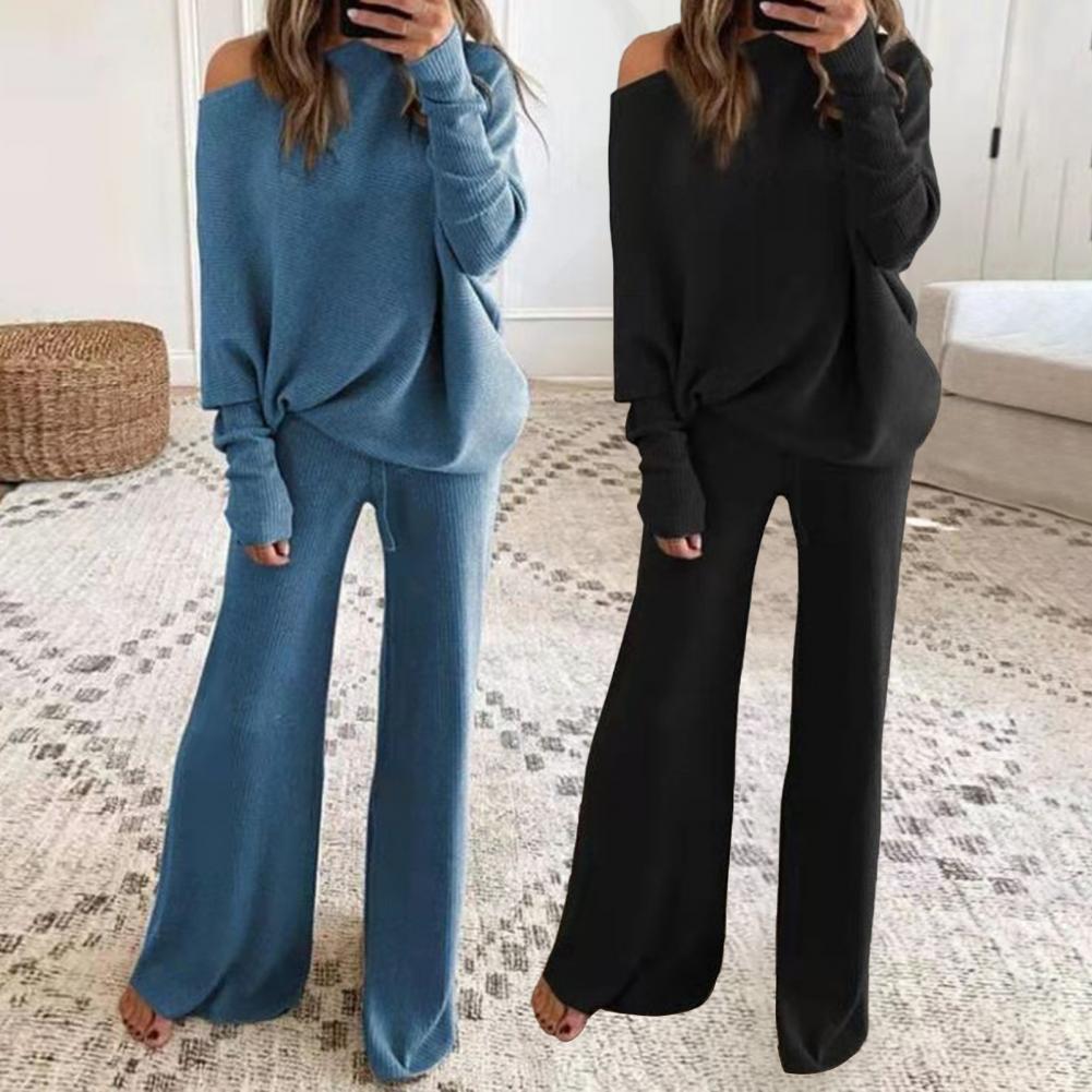 outono inverno calça se adapte às mulheres roupas de malha pullover top calças perna larga set mulheres tracksuits 