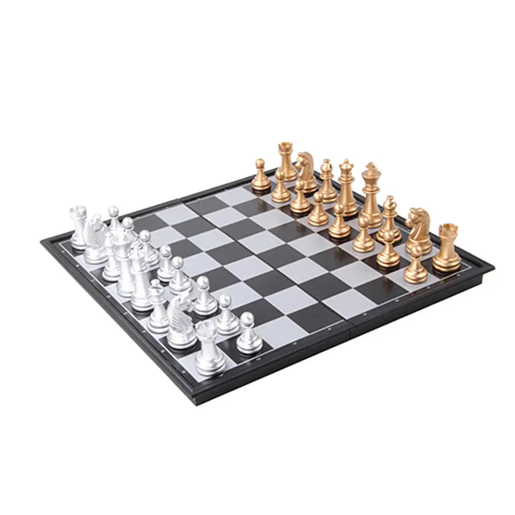 32x32cm Travel Magnetic International Chess Set with Folding Chess Board 