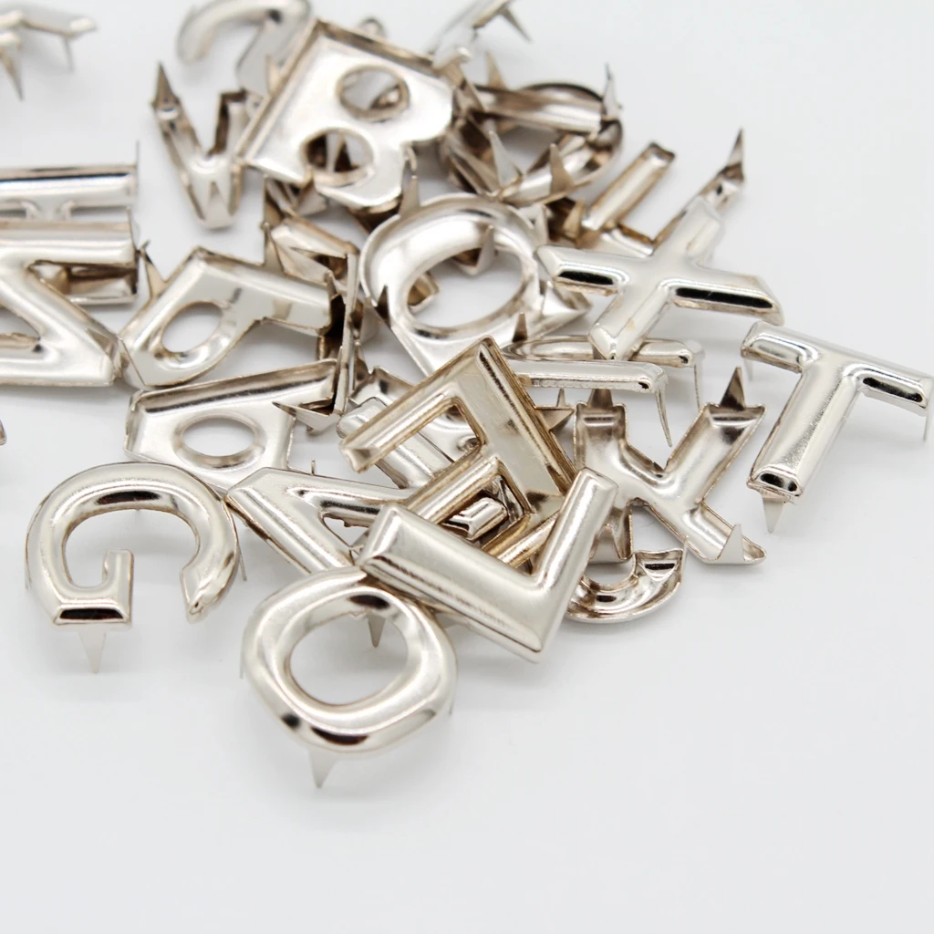 fityle 26Pcs DIY English Letter Metal Rivets Claw Studs For Bags Clothes Hats Leather Decor 15mm