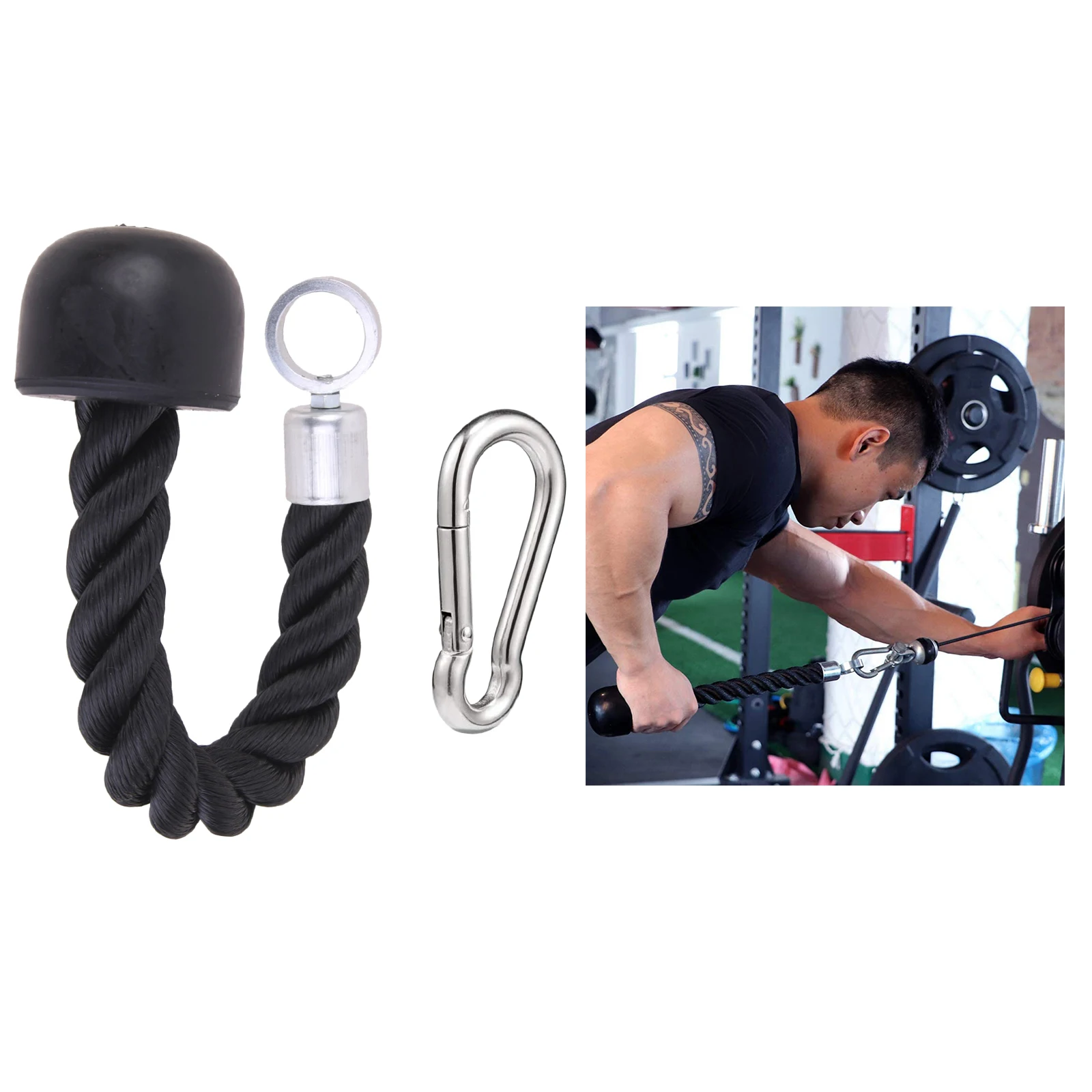 Triceps Single Rope LAT Pull Down Handle Cable Machine Multi-Gym Attachment with Carabiner for Arm Bicep Muscle Building