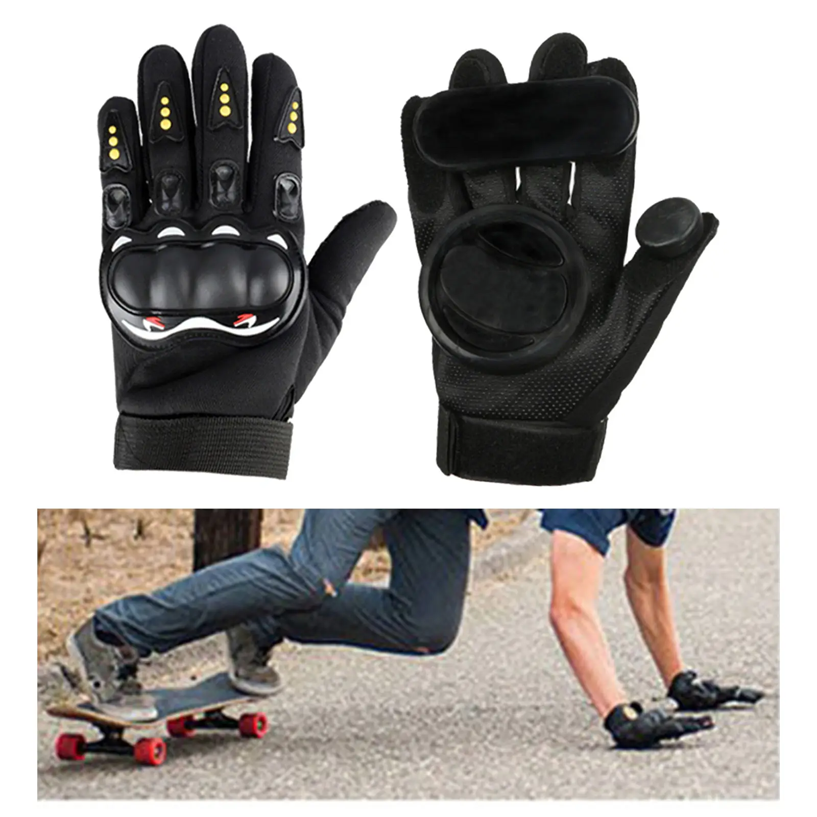 1Pair Skateboard Hand Palm Protective Slide Gloves, Longboard Skating Slide Gloves with Adjustable Wrist Strap