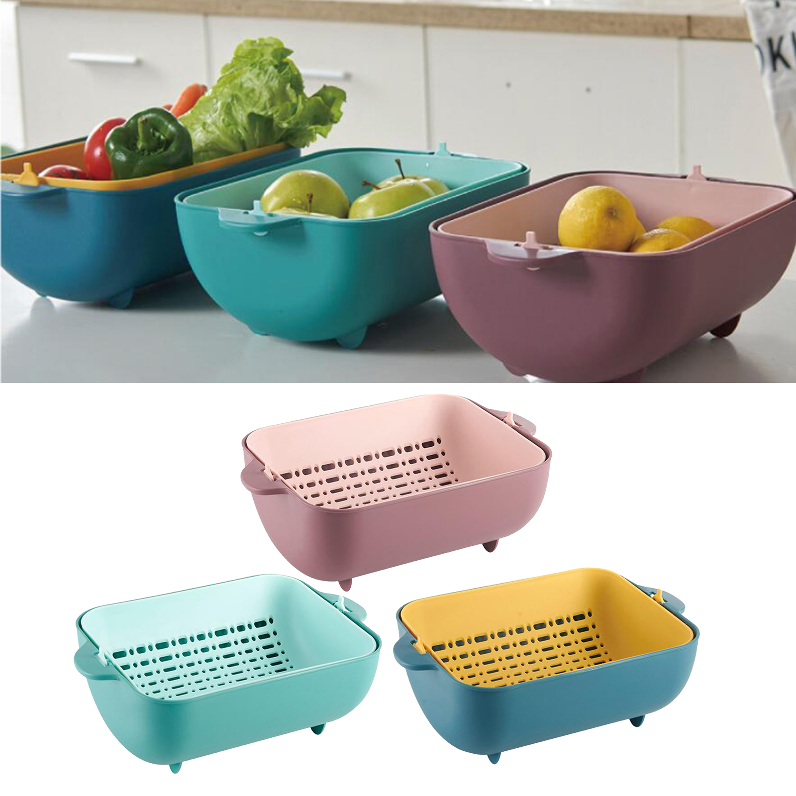 2-in-1 Multifunction Colander/Strainer Bowl Set Separation Rotatable Washing