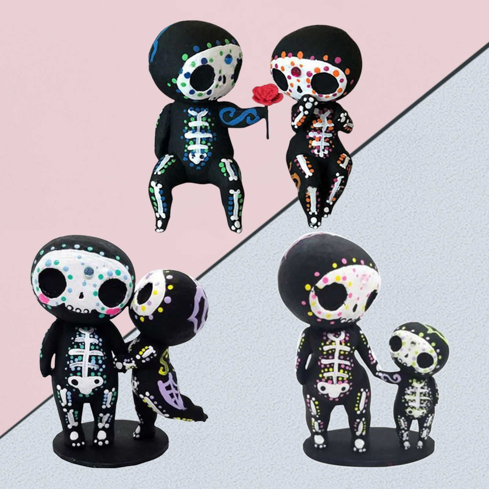 Cute Resin Sugar Skull Figurine Hand-painted Skull Head Skeleton Statue Crafts Room Desk Decor Gift