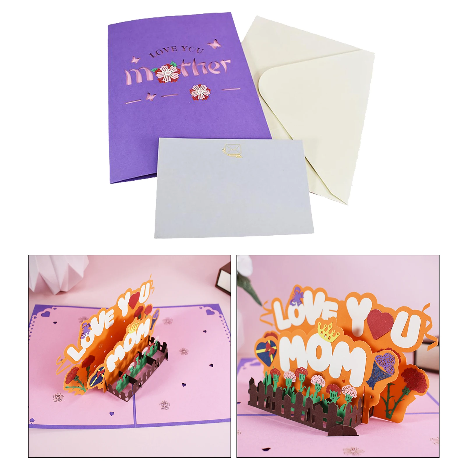 3D Pop Up Love You Mom Greeting Cards Laser Cut Post Card Thanksgiving Card