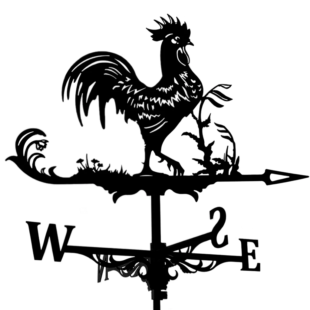 Stainless Steel Rooster Shape Weathervane Fence Mount Weather Vane Garden