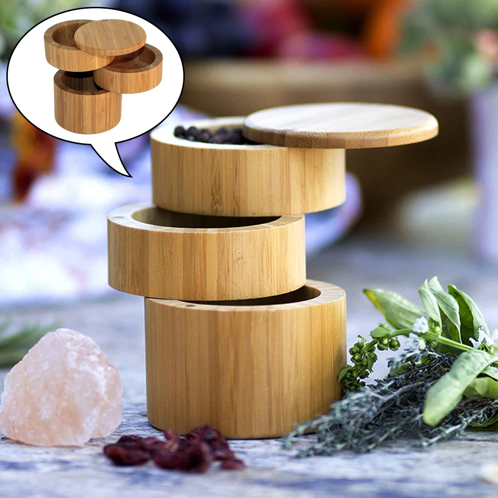 Kitchen Bamboo Spice Storage Box Pepper Box Sugar Box Spices Seasoning Holder with Cover