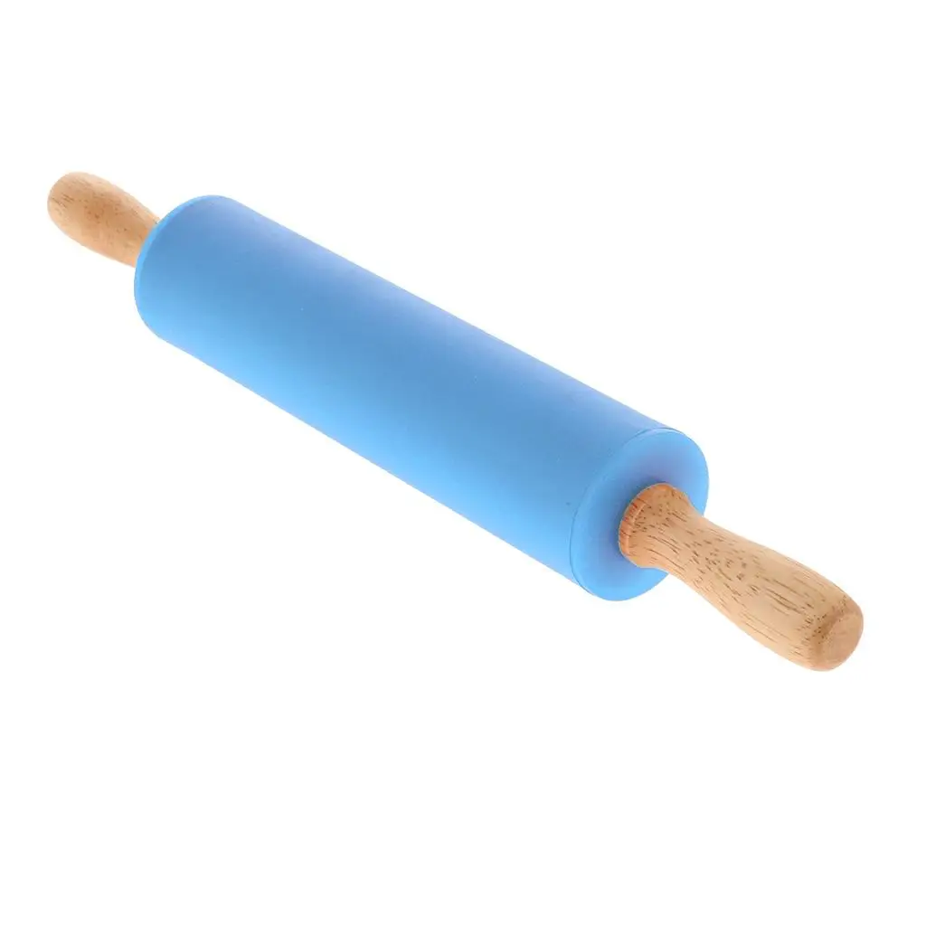 Wooden Handle Silicone Rolling Pin  Noodles  Roller Kitchen Tool