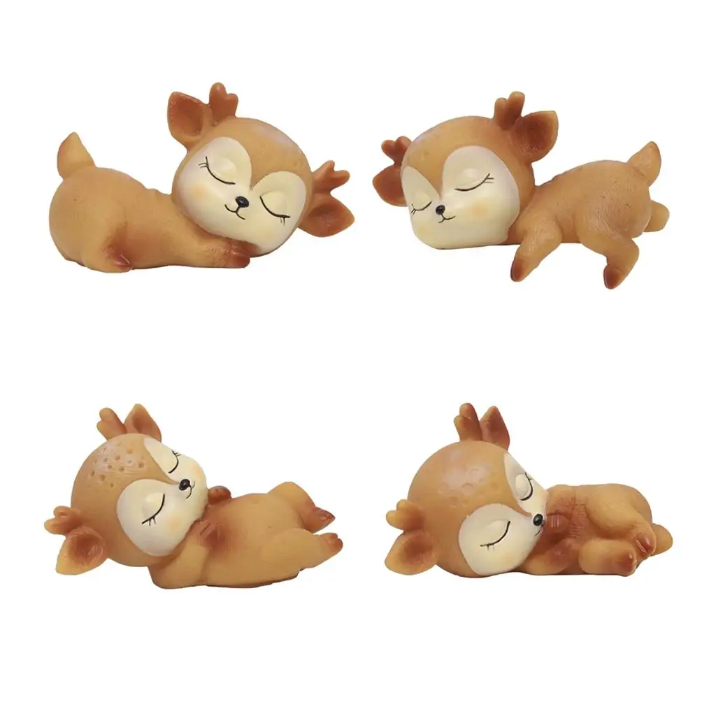 4 Pcs Animal Figures Silicone Deer Miniature Ornament Toys Children Birthday Gifts