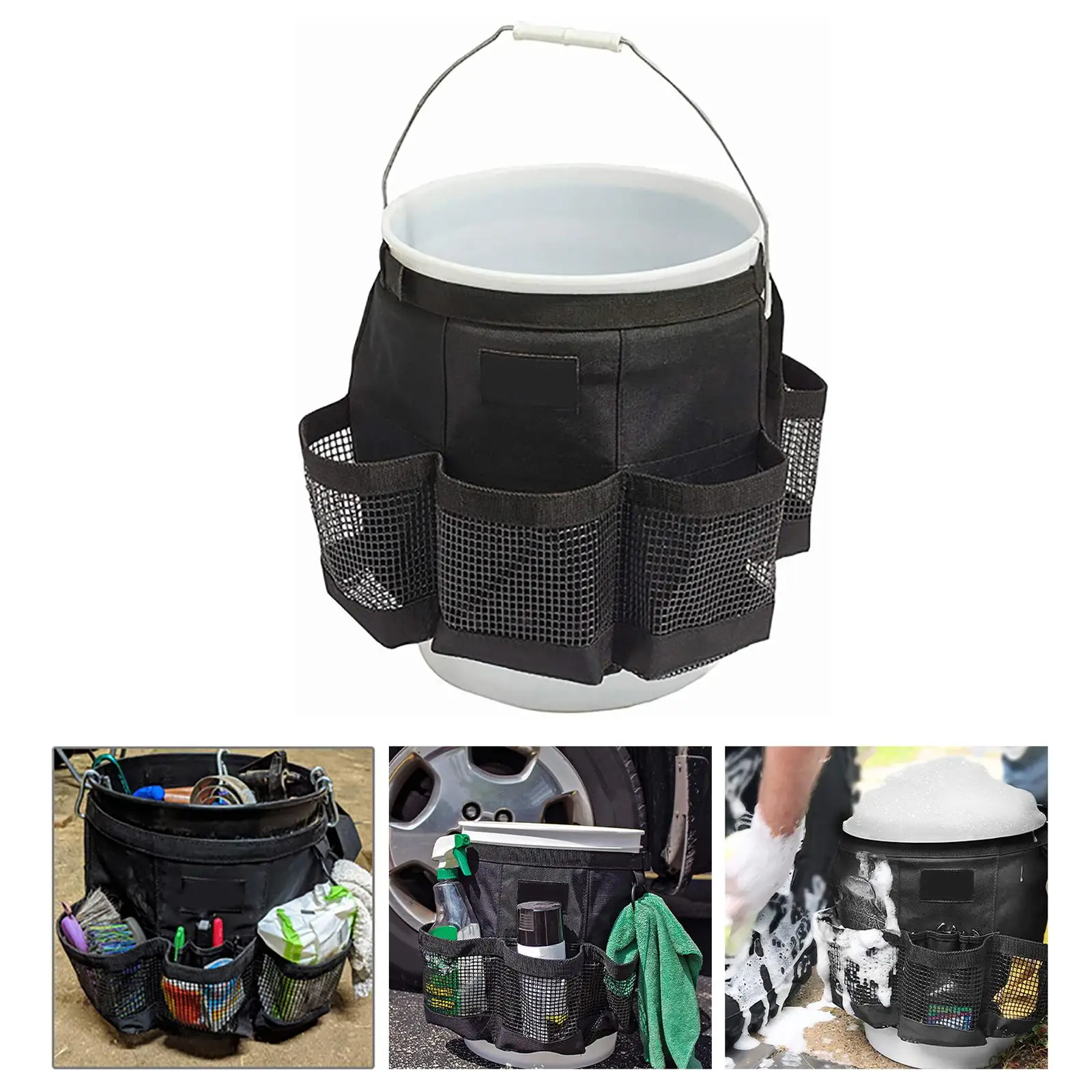 Car Wash Bucket Tool Organizer Exterior Mesh Pockets for 5 Gallon Bucket Hiking
