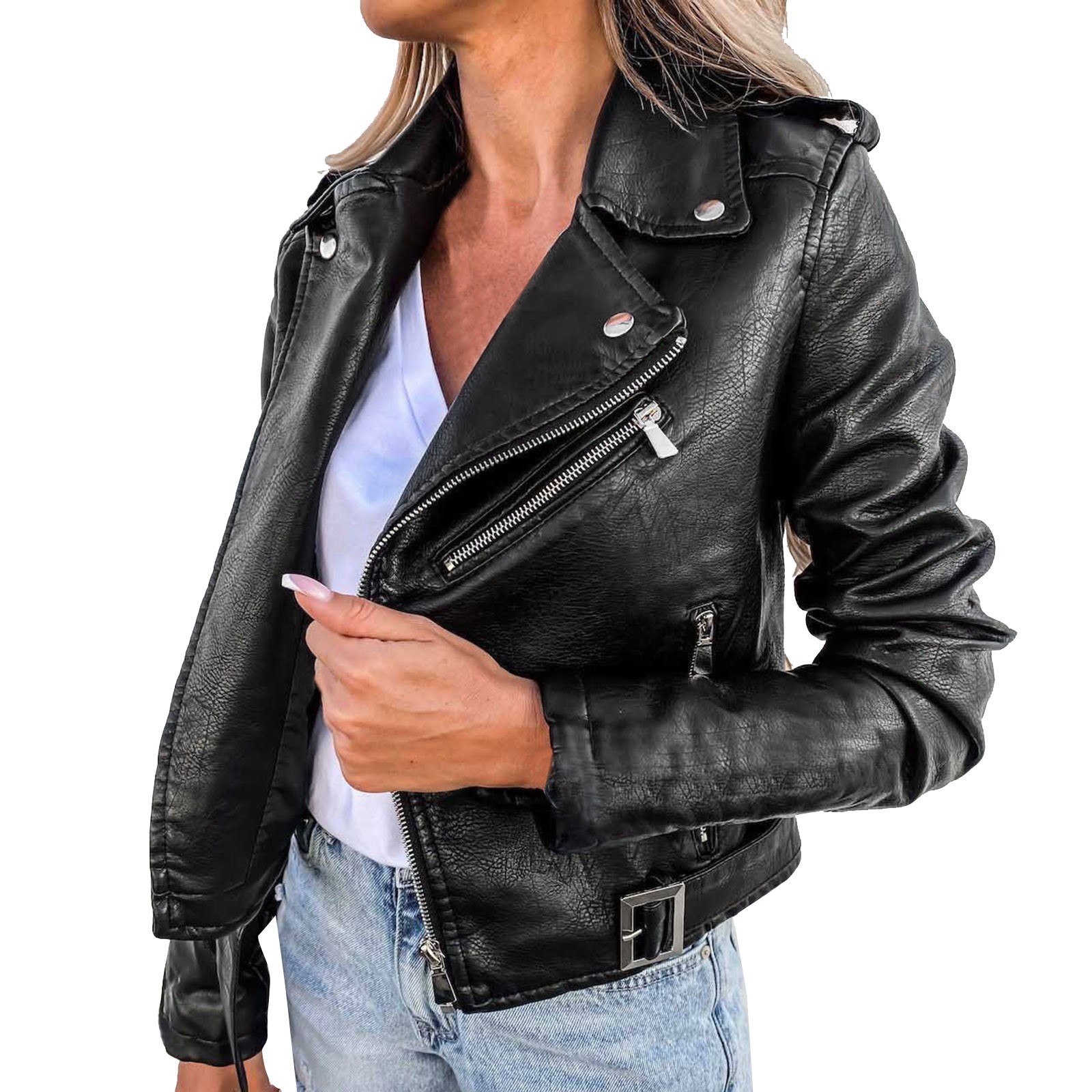 Description Picture 3 of itemAutumn Winter Jacket Pu Leather Coat Jackets For Women 2022 Locomotive Short Zipper Coat Autumn Winter Coat For Women chaquetas