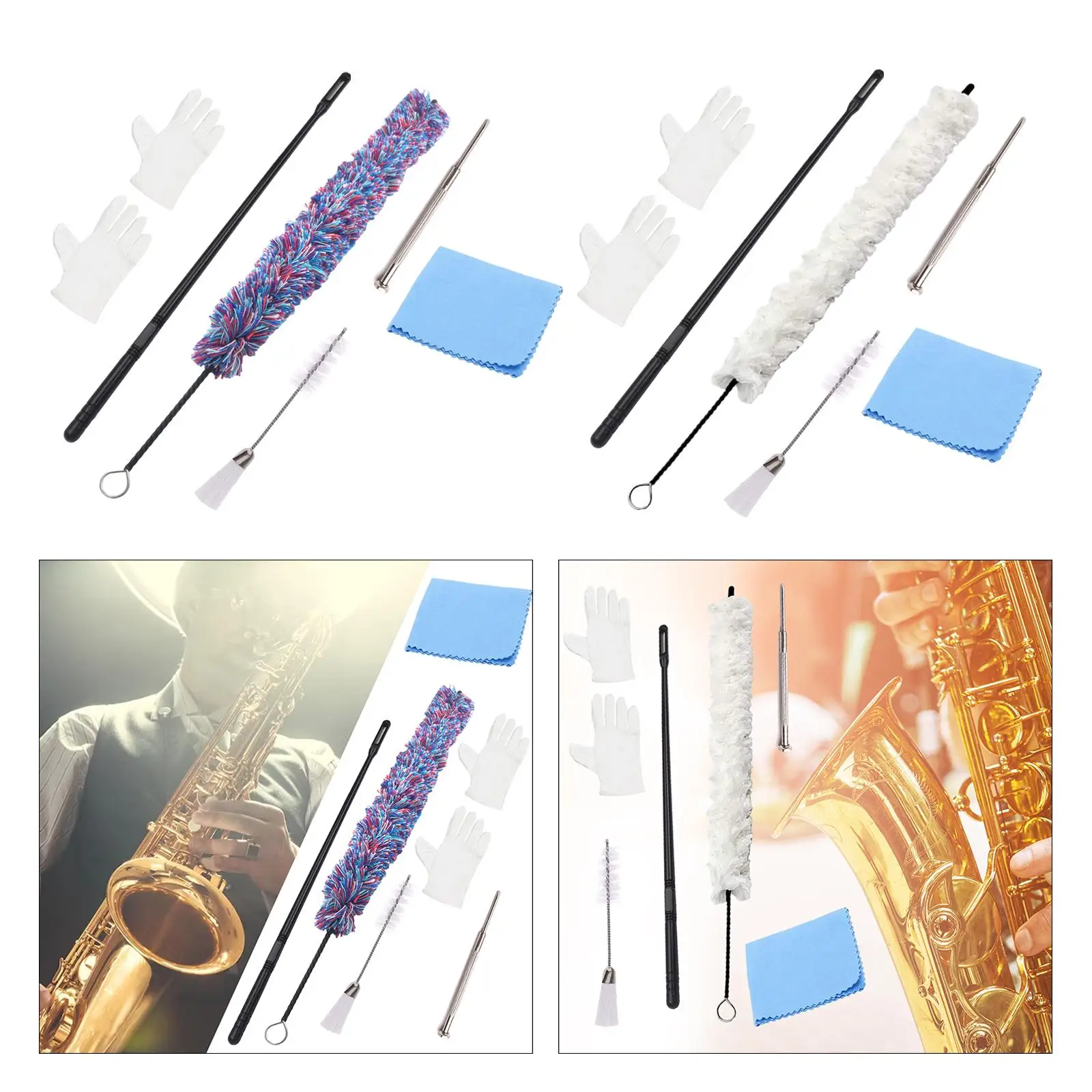 Soft Cotton Saxophone Cleaning Brush Set for Narrow Bowls of Flutes Wind Instruments Accessory Lightweight Practical Durable