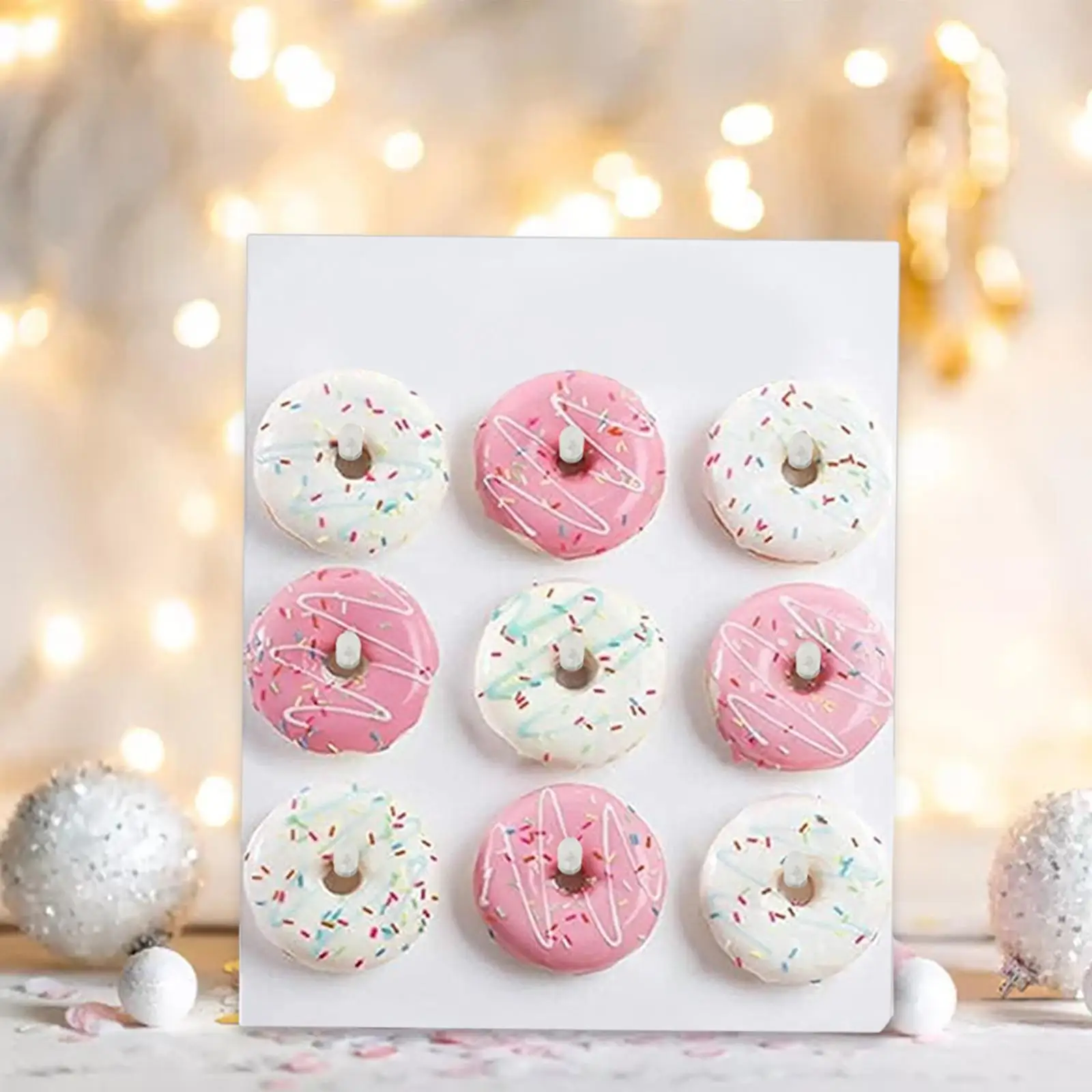 Donut Wall 9 Doughnuts Party Decorations White Donut Display Stand Reusable for Dessert Table Supplies Gathering Treat Holiday