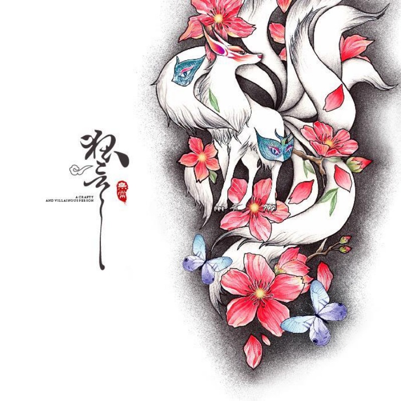 Ukiyoe Fuchs Tattoo Aufkleber dauerhafte gefälschte Tätowierung für Frau Arm temporäre Tätowierung japanische sexy Kunst Faux Tattoos wasserdichte Tatuajes – Detail 2