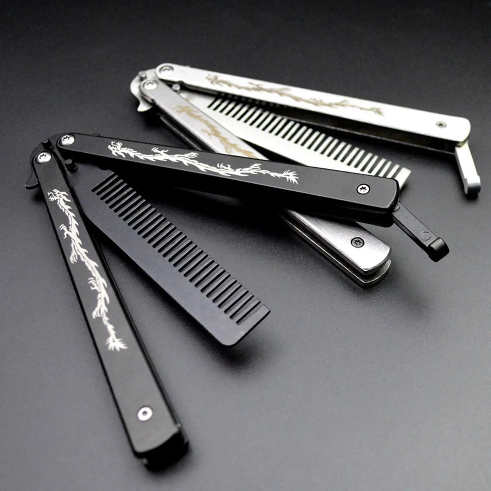 Best of Foldable Comb Stainless Steel Practice Training Butterfly Knife Comb Beard Moustache Brushes Hairdressing Styling Tool Reviews & Tips