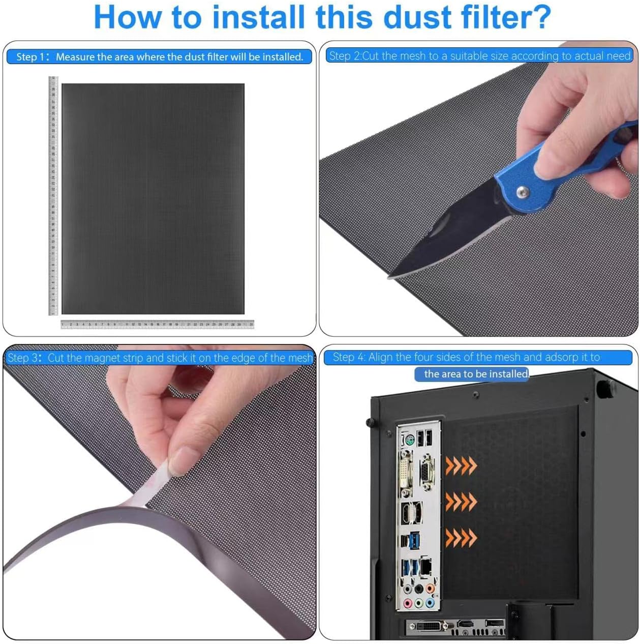 Description Picture 6 of item1M DIY PC Case Dust Mesh Filter PVC Dustproof Mesh Filter Cover Black Computer Cooler Fan Dust Filter for Fan Cooler Baffle