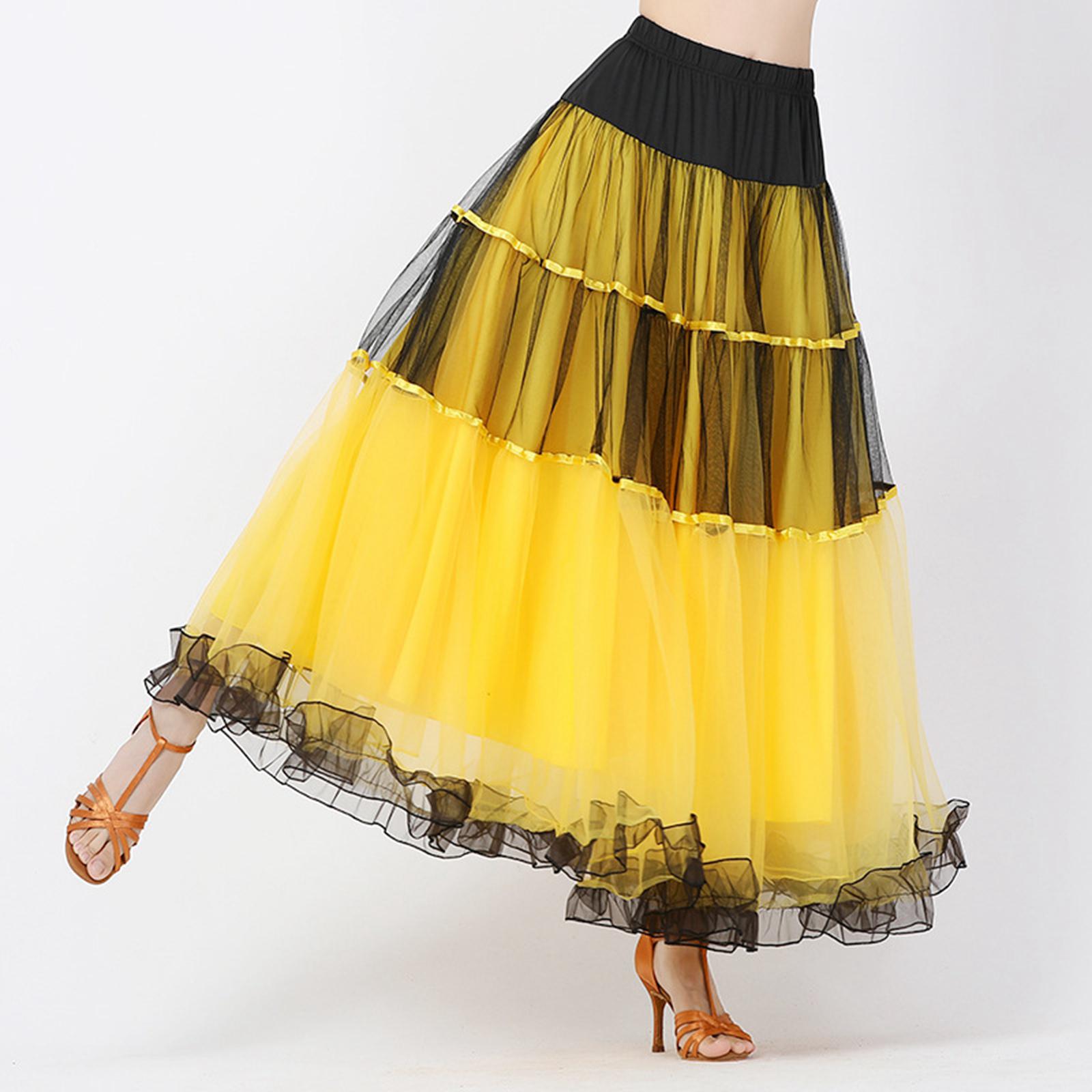 Women Dancing Costume Flamenco Waltz Ballroom Dance Skirt Classical Competition Practice Layered Big Swing Spanish Skirts