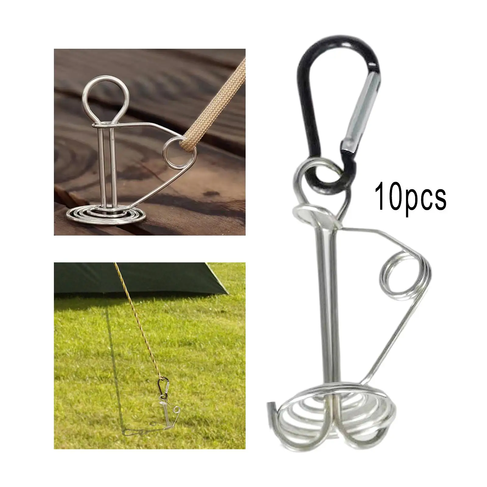 10 Anchor Peg with Spring Buckle Steel Awning Tool Windproof Tent Stakes Adjuster Carabiner Clips for Hiking Gallery Road  