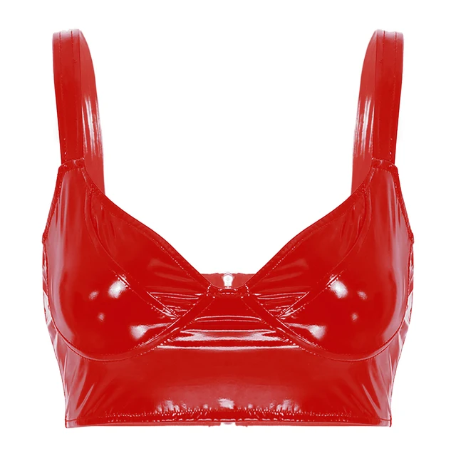 Womens Erotic Sexy Lingerie Patent Leather Cupless Bra Tops