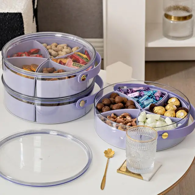  Tioncy 2 Pcs Divided Serving Tray with Lid and Handle Portable  Snack Box with 5 Compartments Snack Box Container Snack Tray Food Storage  Snack Platters Clear Organizer for Candy (White) 