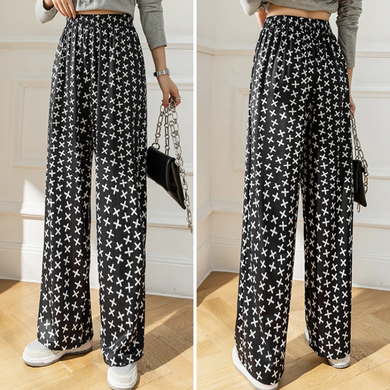 High Waist Women Wide Leg Pant 2022 Spring Summer Woman Houndstooth Long Trousers Loose Straght Woman Casual Summer Long Pant champion sweatpants