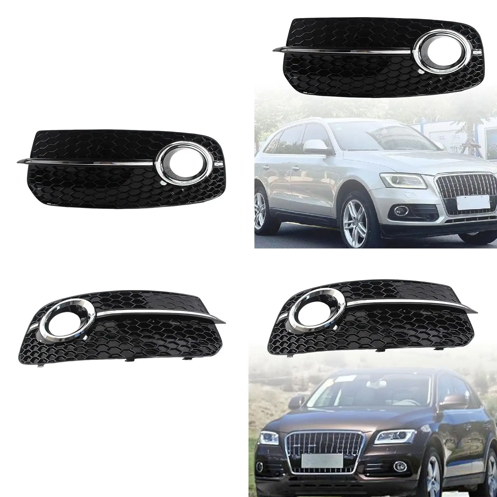 Front Bumper Fog Light Lamp Grille Cover Trim Replacement Car Easy to Install Professional Honeycomb for Audi Q5 2013-2016